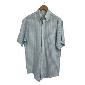 Brooks Brothers Blue Stripe Linen Short Sleeve Button Down Shirt Small
